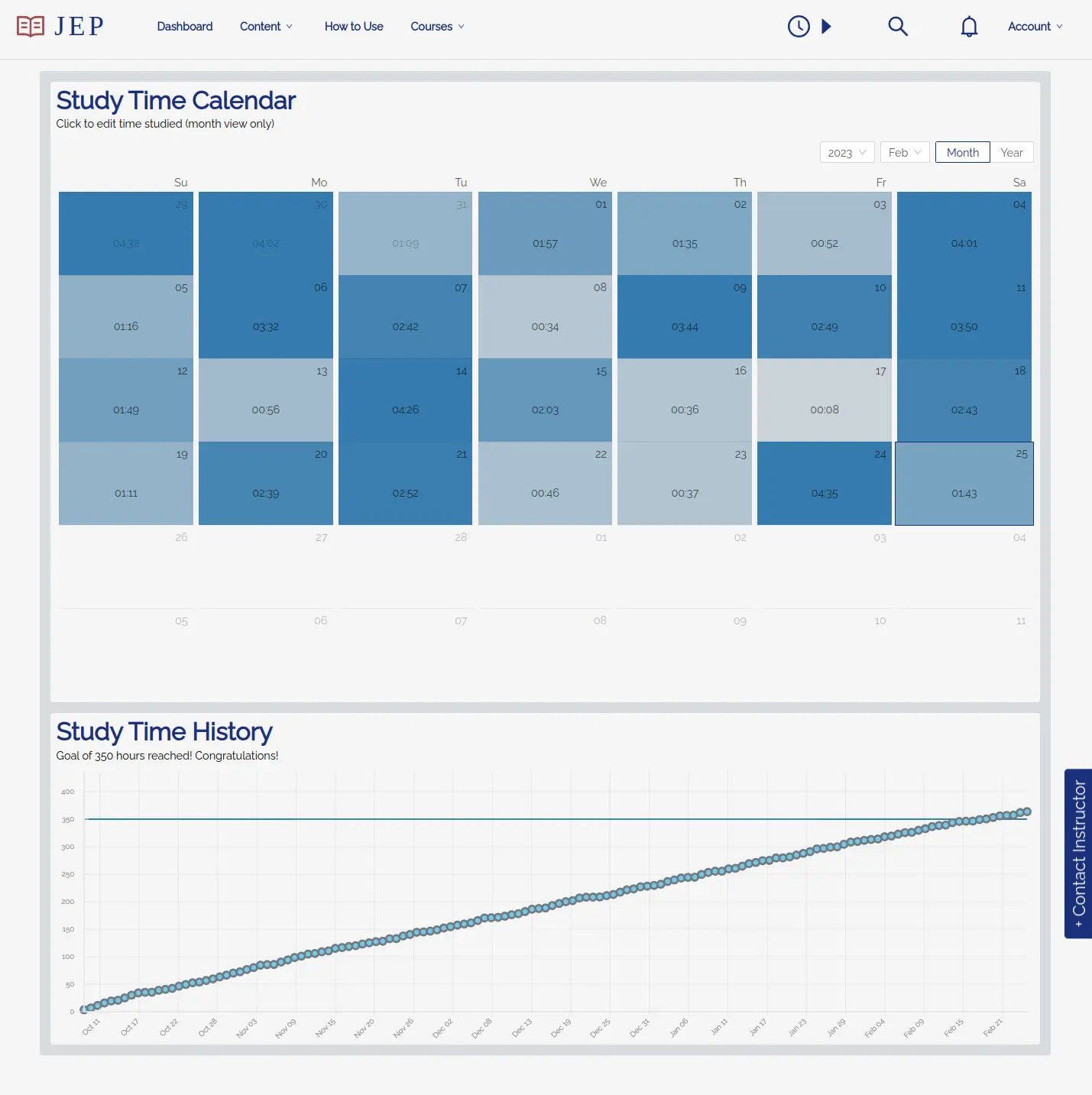 Study time dashboard