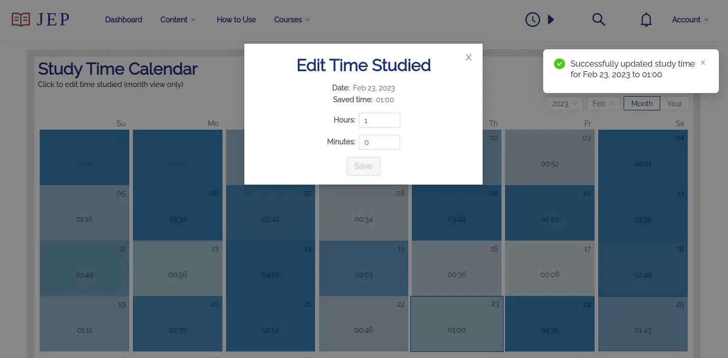 Example of updating study time