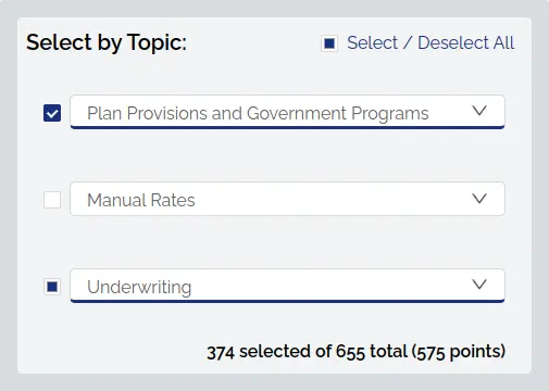 Screenshot showing select / de-select all by topic