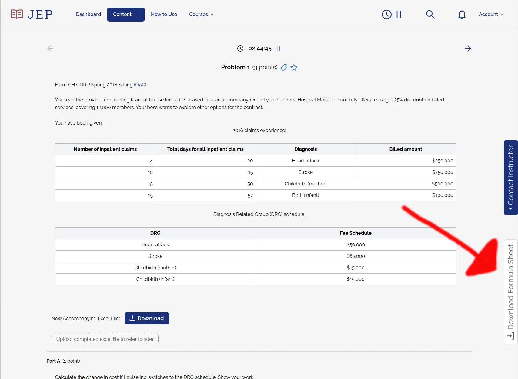 Screenshot showing the button to download a formula sheet